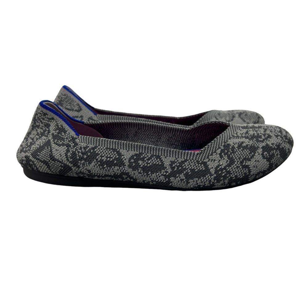 Rothys Womens 6.5 Doll Shoe Grey Stone Snake Print Knit Washable Slip On Flats
